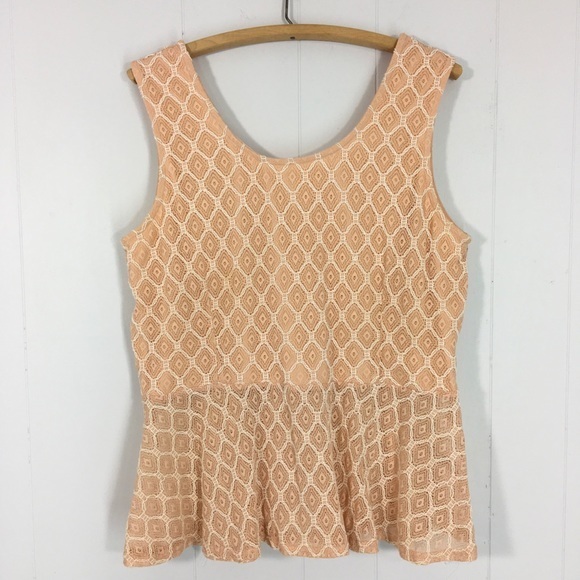 Dots Peach White Lace Scoop Top Tank 2X Flared Summer Diamond Motif - Picture 4 of 8